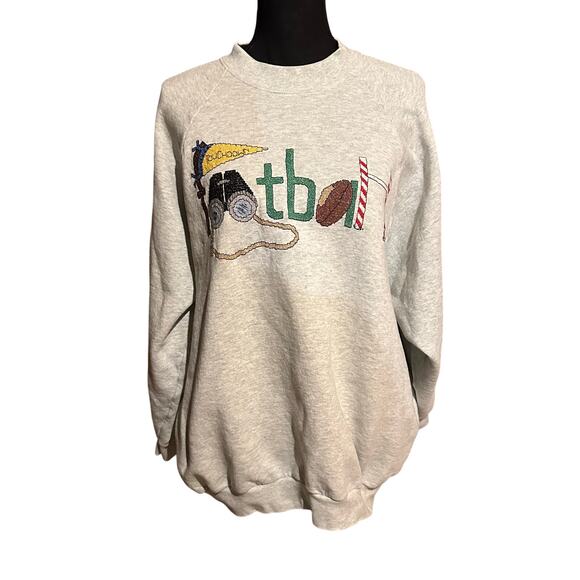 Football Hand Embroidered Crew Neck Sweatshirt Women's Size L Large - Picture 1 of 6